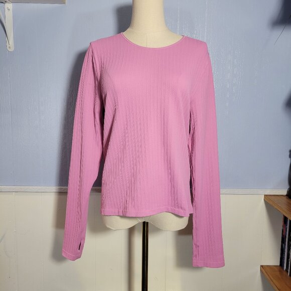 PINK Victoria's Secret XXL Bright Pink Open Back Yoga Workout Longsleeve T-Shirt - Picture 1 of 10